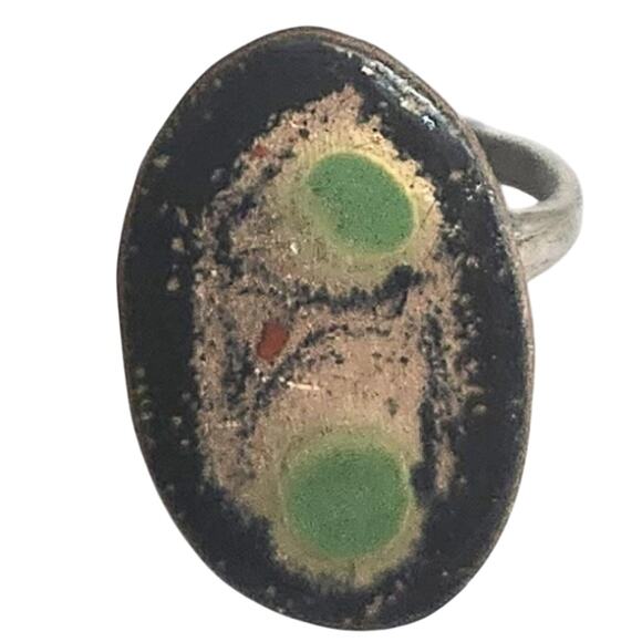 Vintage Mid Century MCM Enamel Copper Adjustable Ring - Picture 1 of 4